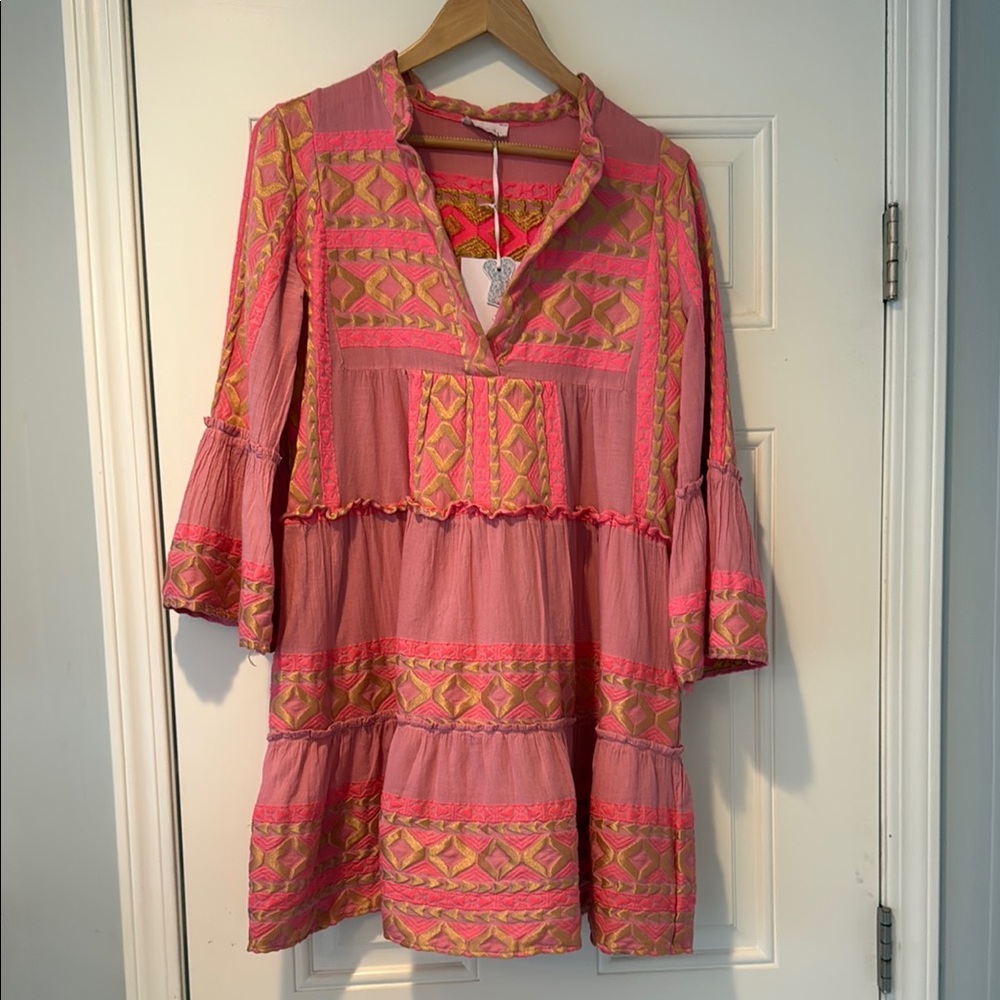 Lace brand Pink and Gold Boho Tunic Dress size small new with tags